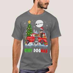 Merry Christmas Dog Santa Elf Schnauzers On Pickup T-Shirt