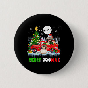 Merry Christmas Dog Santa Elf Shih Tzus On Pickup  6 Cm Round Badge
