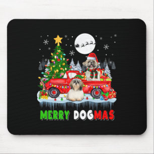 Merry Christmas Dog Santa Elf Shih Tzus On Pickup  Mouse Pad