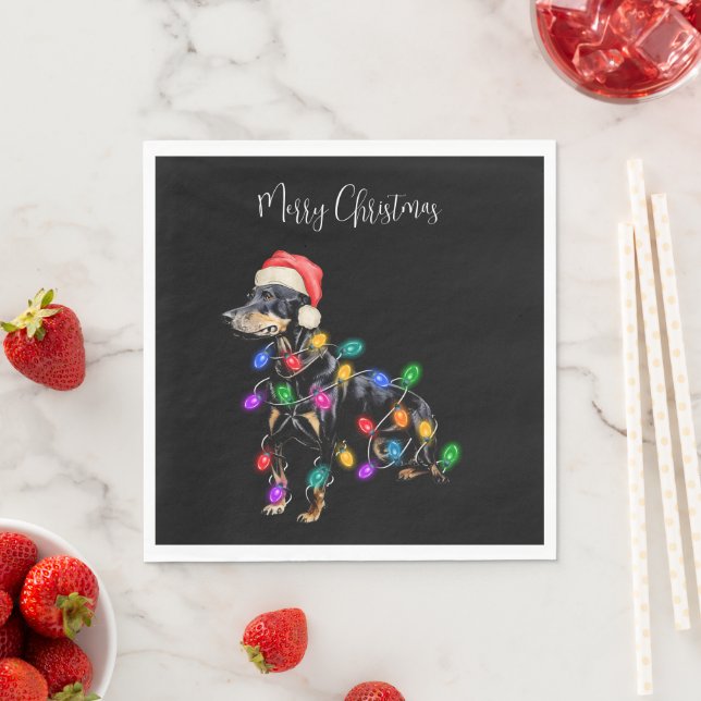 Merry Christmas Dog Tangled in Lights Napkin (Insitu)