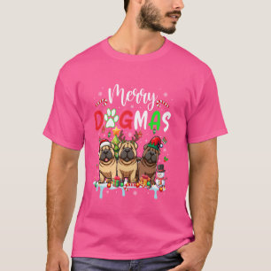 Merry Christmas Dog Three Santa Reindeer Elf Shar  T-Shirt