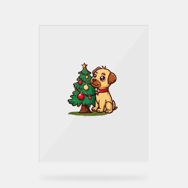 Merry Christmas Dog with nice Tree for Adults and  Acrylic Sign (Front)