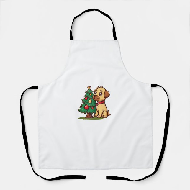 Merry Christmas Dog with nice Tree for Adults and  Apron (Front)