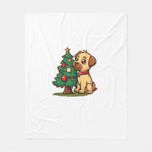 Merry Christmas Dog with nice Tree for Adults and Fleece Blanket
