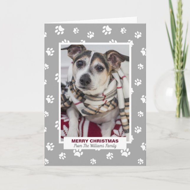 Merry Christmas Dog with Paw Prints Holiday Photo (Front)