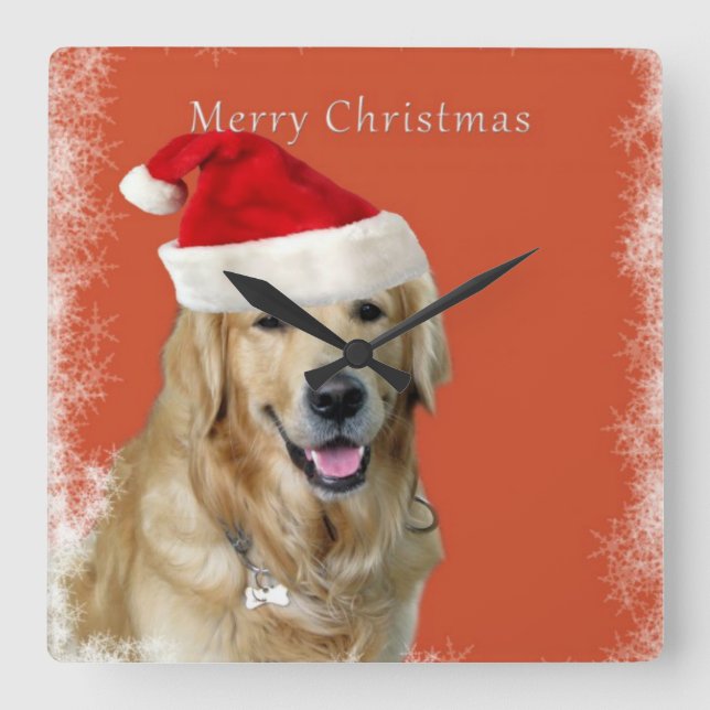 Merry Christmas Doggy Square Wall Clock (Front)
