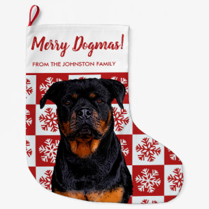 Merry Christmas Dogmas Rottweiler Festive Red Dog Large Christmas Stocking