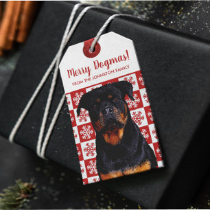 Merry Christmas Dogmas Rottweiler Festive Red  Gift Tags