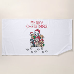 Merry Christmas dogs   Beach Towel