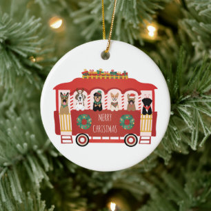 Merry Christmas Dogs Holiday Trolly Ceramic Tree Decoration