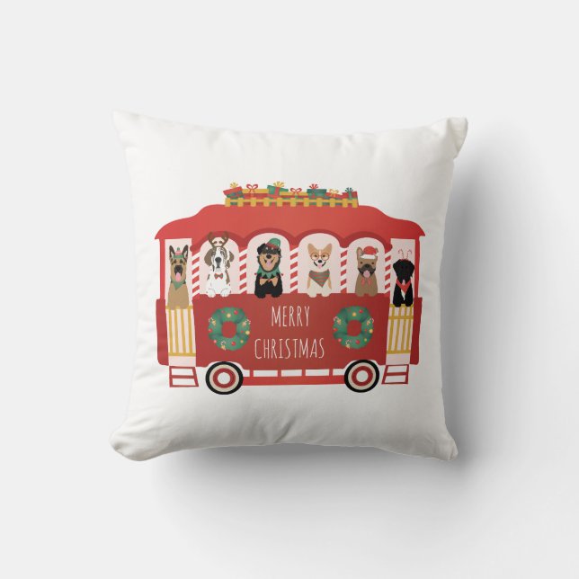 Merry Christmas Dogs Holiday Trolly Cushion (Front)