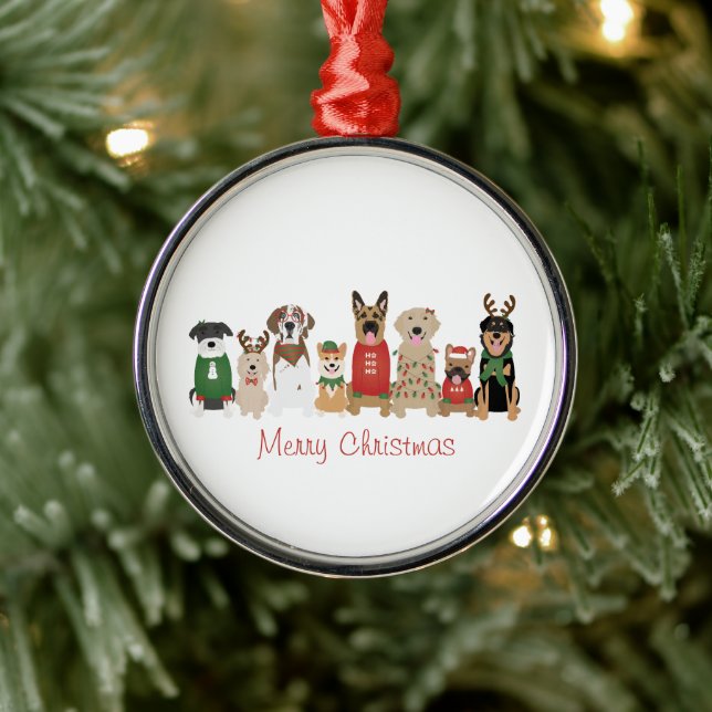 Merry Christmas Dogs Red Green Metal Tree Decoration (Tree)