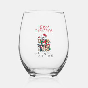 Merry Christmas dogs   Stemless Wine Glass