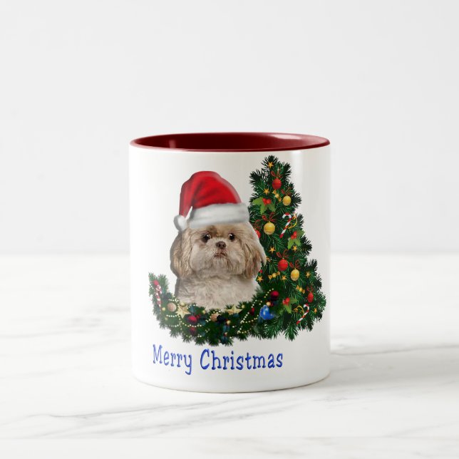 Merry Christmas Dogs Two-Tone Coffee Mug (Center)
