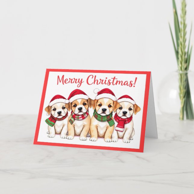 Merry Christmas Dogs with Red Border Card (Front)