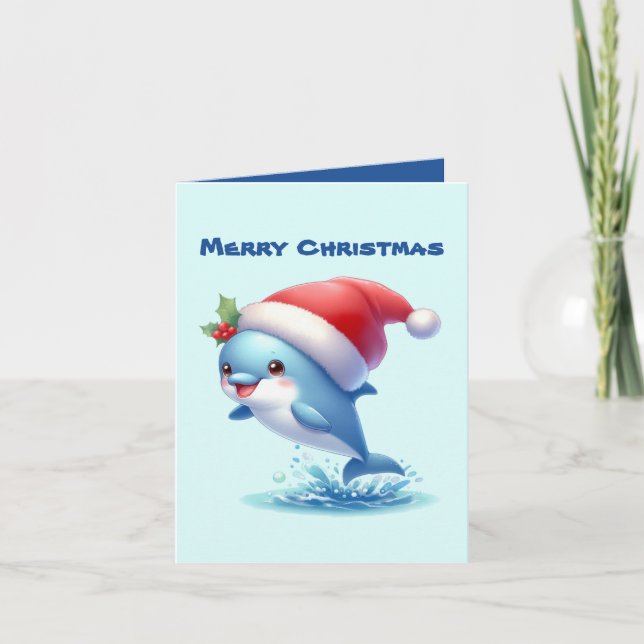 Merry Christmas dolphin add message Holiday Card (Front)