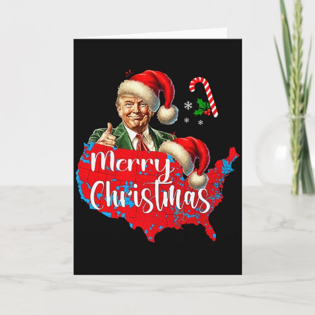 Merry Christmas Donald Trump Red Coverage Map Xmas Card (Front)