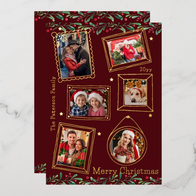 Merry Christmas Doodle Frame Multi Photo Floral (Front/Back)