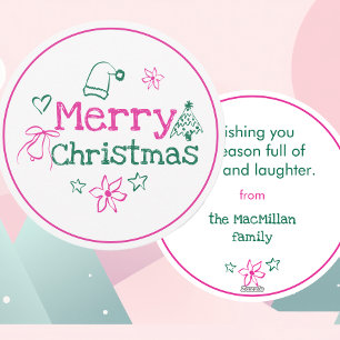 Merry Christmas Doodles Pink & Green Holiday Card