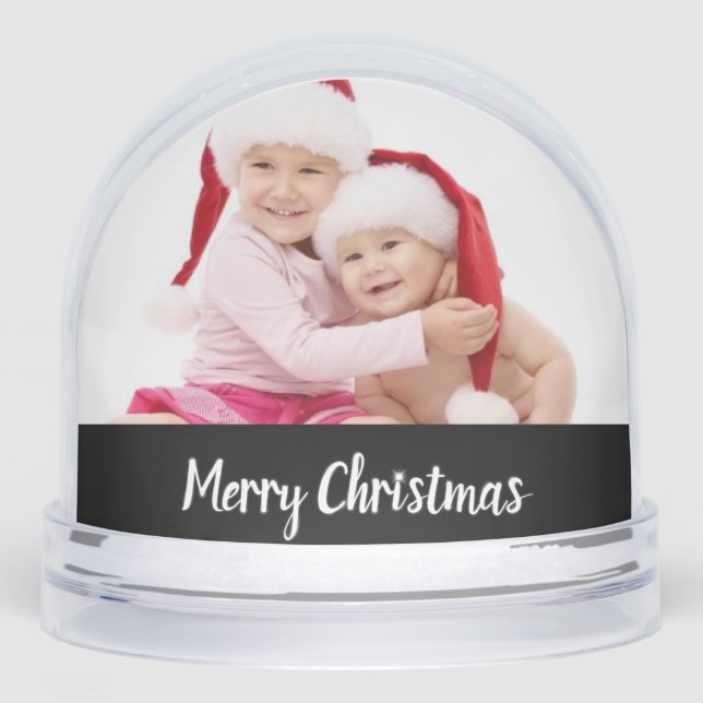 Merry Christmas Double Photo (black/white) Snowglobe (Front)