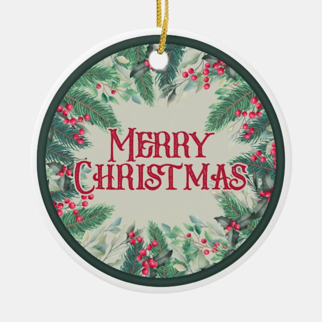 Merry Christmas Double SIded Ceramic Tree Decoration (Front)