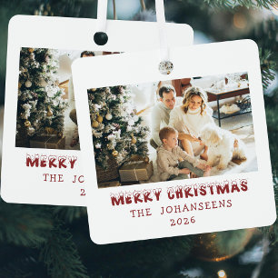 Merry Christmas Double Sided Photo Family Keepsake Metal Tree Decoration