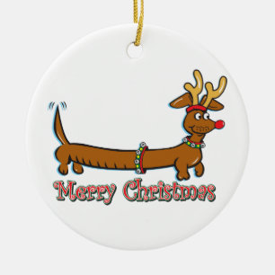 Merry Christmas Doxie Ceramic Tree Decoration