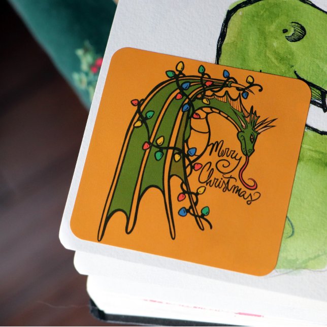 Merry Christmas Dragon Geek Holidays               Square Sticker (Creator Uploaded)