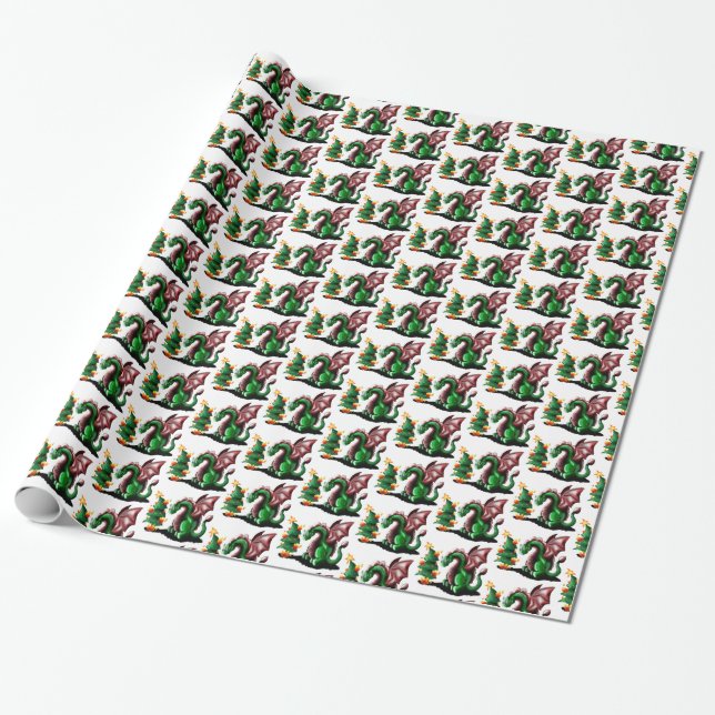 Merry Christmas Dragon Wrapping Paper (Unrolled)