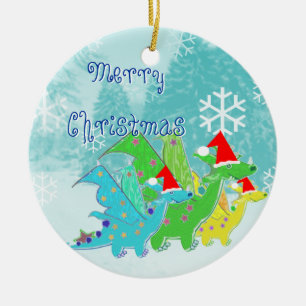 Merry Christmas Dragons Ceramic Tree Decoration