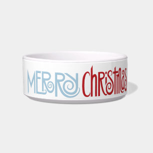 Merry Christmas dusk blue Small Pet Bowl