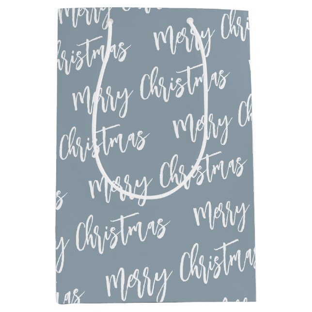 Merry Christmas Dusty Blue Elegant Script Pattern Medium Gift Bag (Front)
