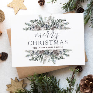 Merry Christmas Dusty Blue Greenery Holiday