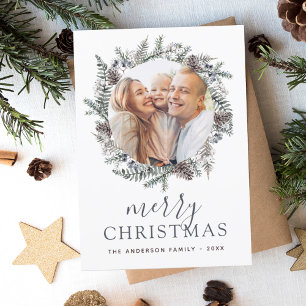 Merry Christmas Dusty Blue Photo Holiday Card