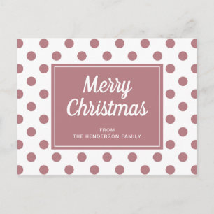 Merry Christmas Dusty Rose Pink Polka Dust  Postcard