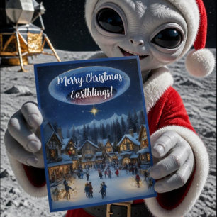 Merry Christmas Earthlings funny alien christmas Holiday Card