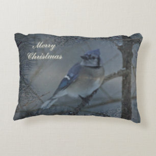 Merry Christmas - Eastern Blue Jay Decorative Cushion