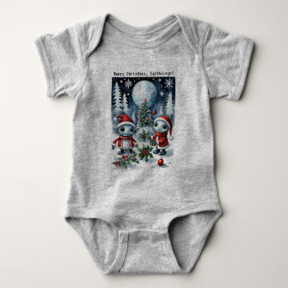 Merry Christmas Eathlings Cute Santa Aliens Baby Bodysuit