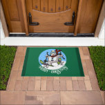 Merry Christmas! Editable Text Skiing Snowman Doormat<br><div class="desc">A cute skiing snowman on a fun Christmas doormat design. Use "Personalise this template" to change the text to suit your event. Featuring a cartoon of a jolly snowman with a carrot nose and coal eyes, dashing through the snow on skis, in woolly winter hat and tartan scarf. An upbeat...</div>