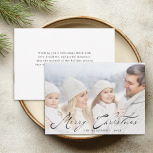 Merry Christmas Elegant Black Script Family Photo Holiday Card