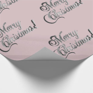 Merry Christmas Elegant Blush Pink Silver Gray Wrapping Paper