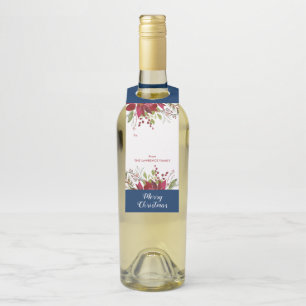 Merry Christmas Elegant Botanical Holiday Bottle Tag