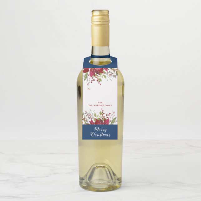 Merry Christmas Elegant Botanical Holiday Bottle Tag (On Bottle)