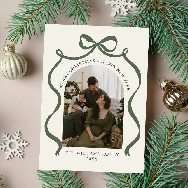 Merry Christmas Elegant Bow Photo Holiday Card (Creator Uploaded)
