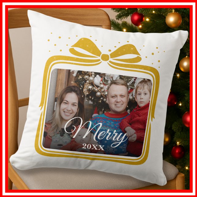  Merry Christmas Elegant Bow Present Photo Collage Cushion (Creator Uploaded)