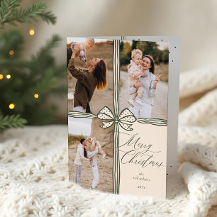 Merry Christmas Elegant Bow Present Photo Collage Holiday Card