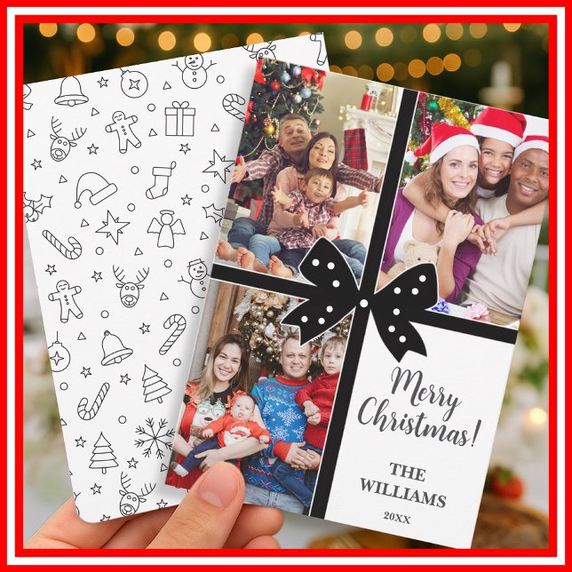 Merry Christmas Elegant Bow Present Photo Collage  Holiday Card (Creator Uploaded)