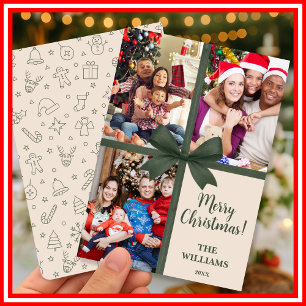 Merry Christmas Elegant Bow Present Photo Collage Holiday Card