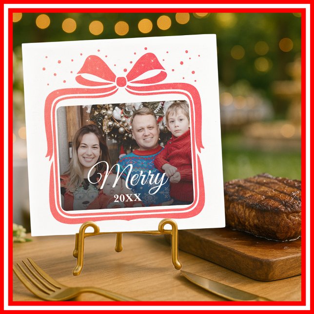  Merry Christmas Elegant Bow Present Photo Collage Napkin (Creator Uploaded)
