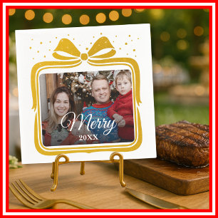 Merry Christmas Elegant Bow Present Photo Collage Napkin
